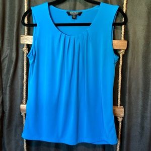 Blue Pleated Kasper Blouse
